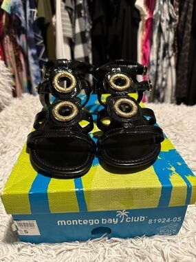Montego Bay Club Black Sandals with Gold Ring Details